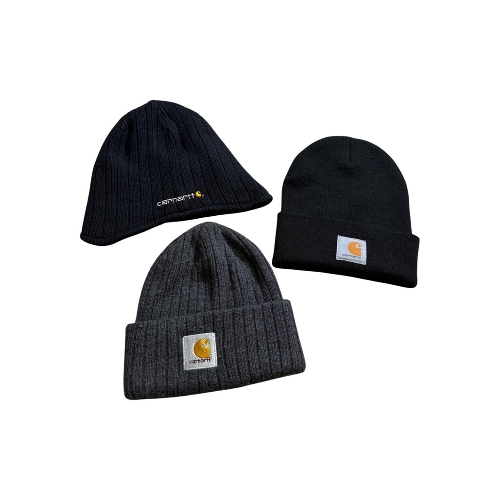 LOT OF 3 Carhartt Beanie Black Charcoal‎ Ribbed Knit Watch Hat Gorpcore Outdoor